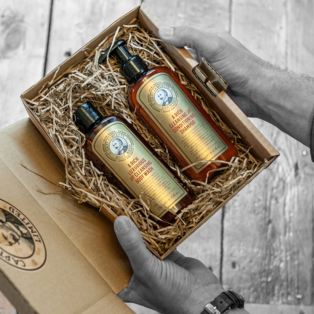 captain-fawcett-booze-baccy-hair-body-wash-set-shampoo-e-bagnoschiuma image 1