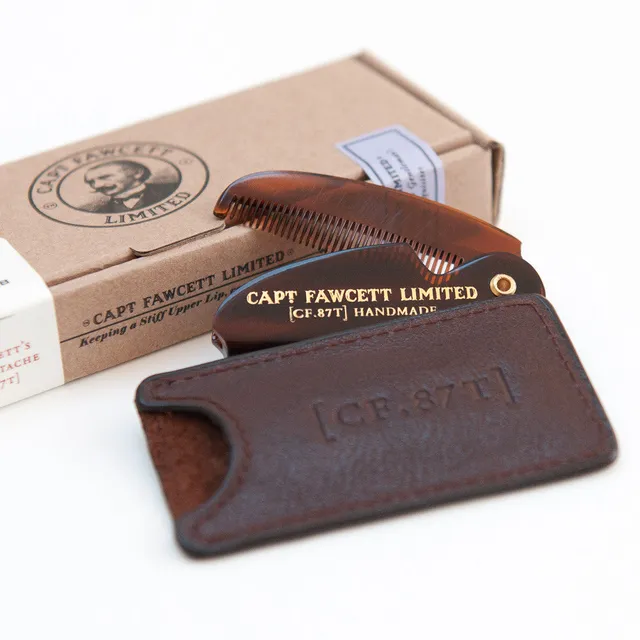 Captain Fawcett Pettine per Baffi Pieghevole con Custodia in Pelle