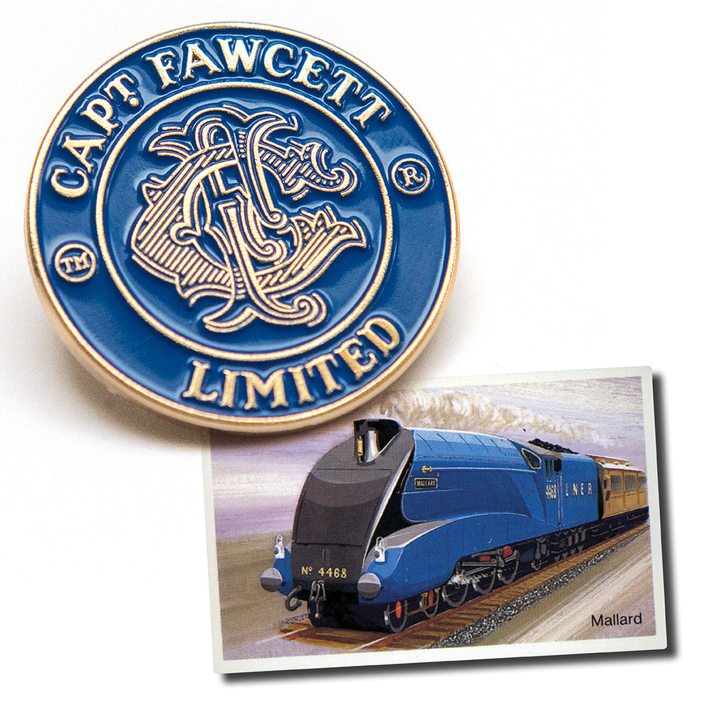 captain-fawcett-stove-enamel-badge-spilla-smaltata-mallard-blu-lner-e-oro image 2